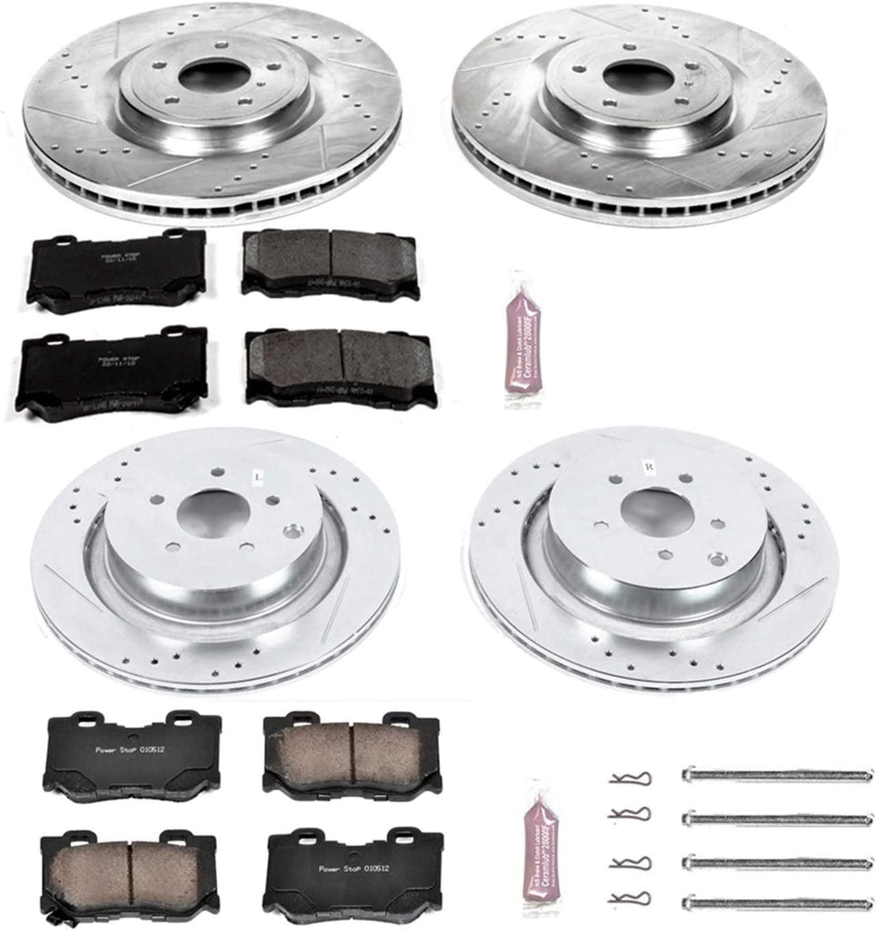 K5823 Front and Rear Z23 Carbon Fiber Brake Pads with Drilled & Slotted Brake Rotors Kit