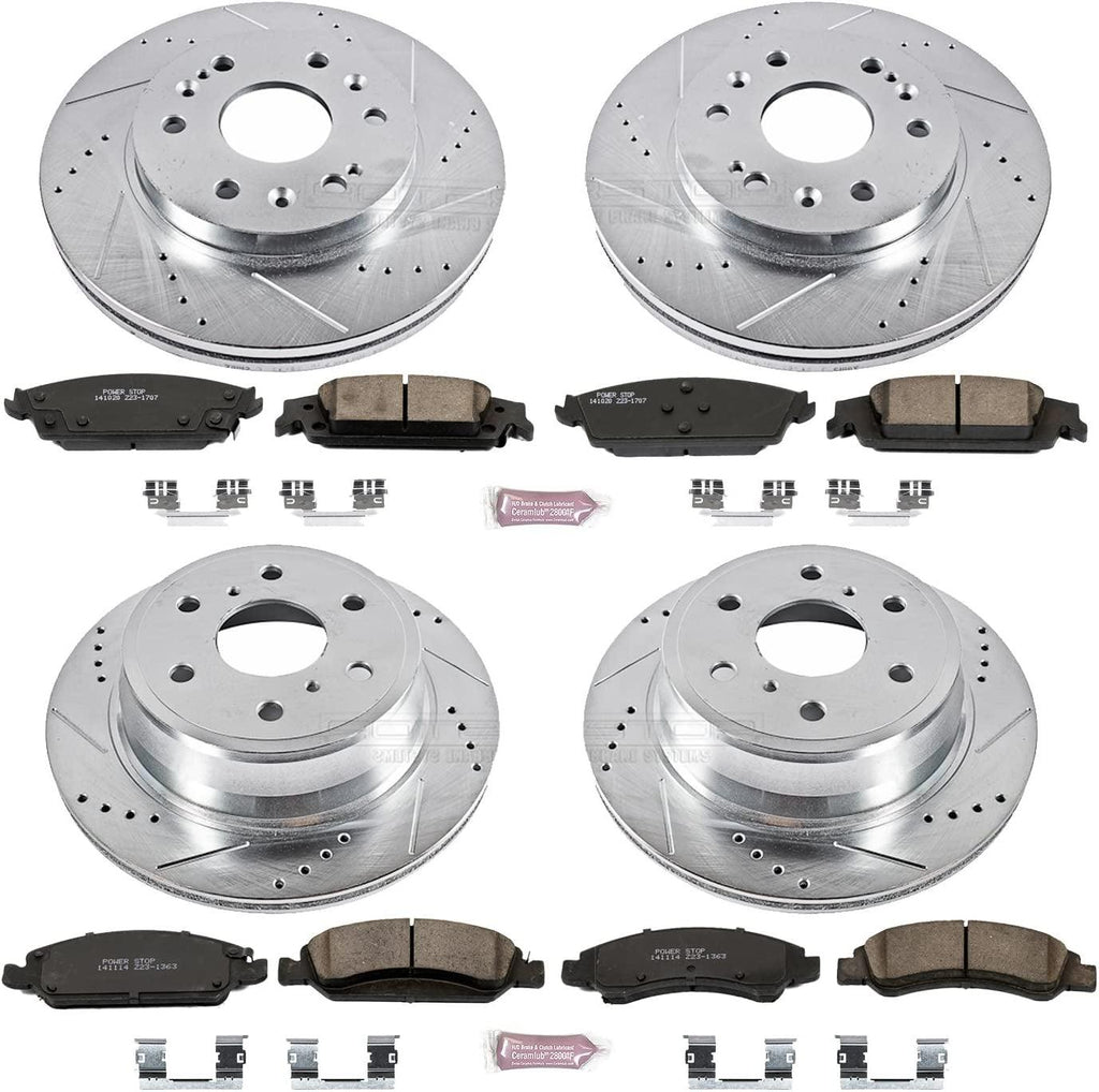 K6560 Front and Rear Z23 Carbon Fiber Brake Pads with Drilled & Slotted Brake Rotors Kit