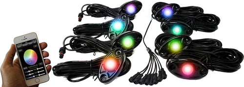 RSLD8KITCS Colorsmart 8-LED Glow Pod BLACK Kit - Smartphone Controlled with Brain Box IP68 12V with All Hardware