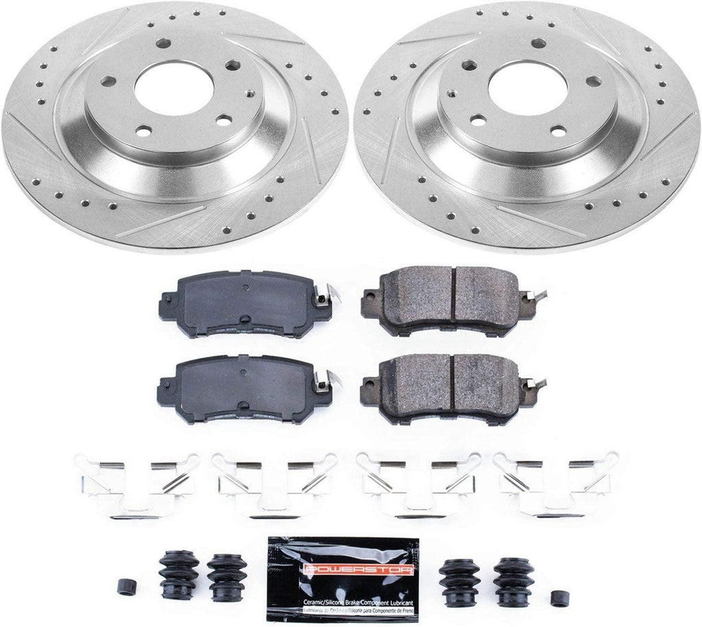 K6964 Rear Z23 Carbon Fiber Brake Pads with Drilled & Slotted Brake Rotors Kit