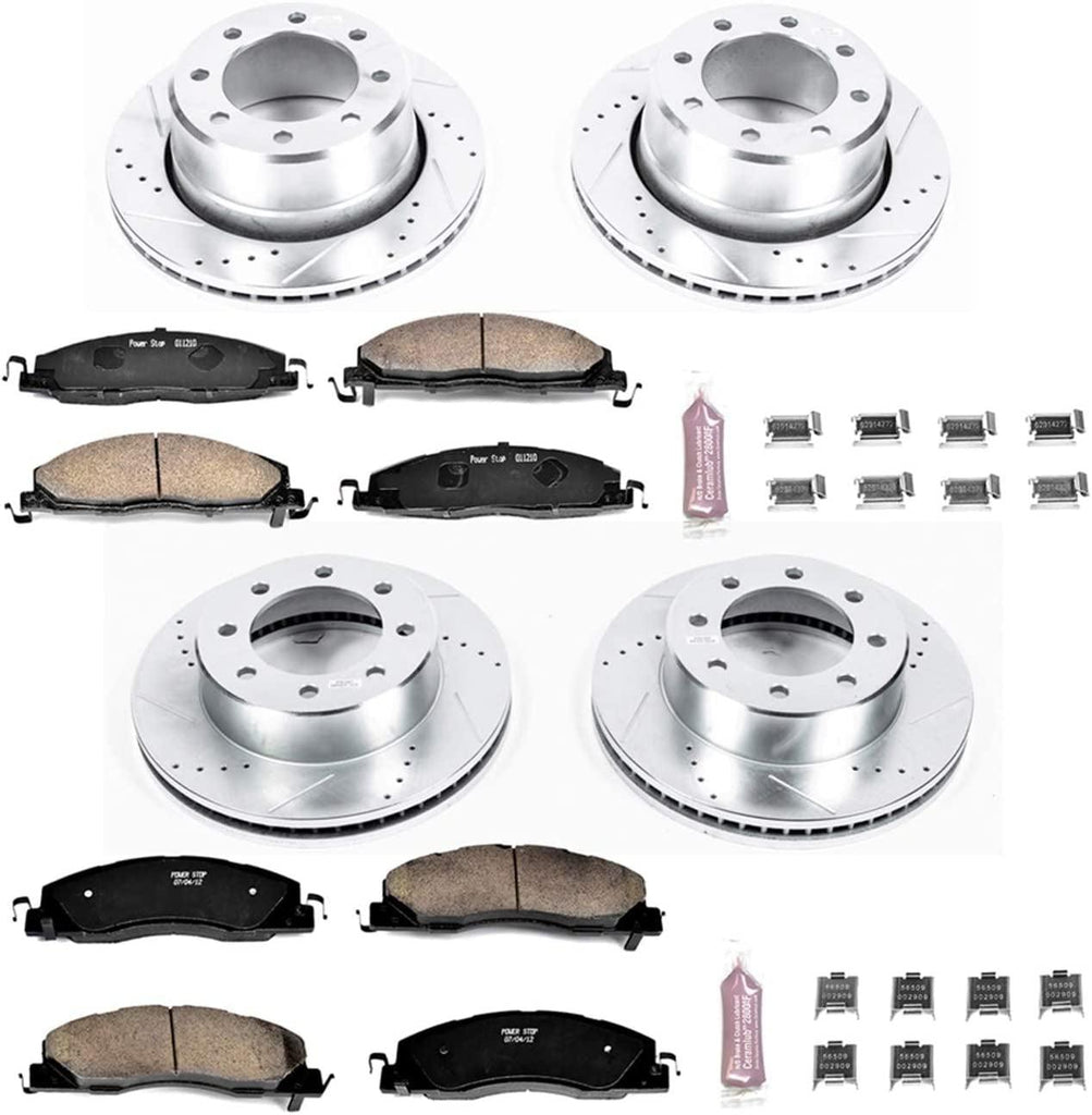 K5458 Front and Rear Z23 Carbon Fiber Brake Pads with Drilled & Slotted Brake Rotors Kit
