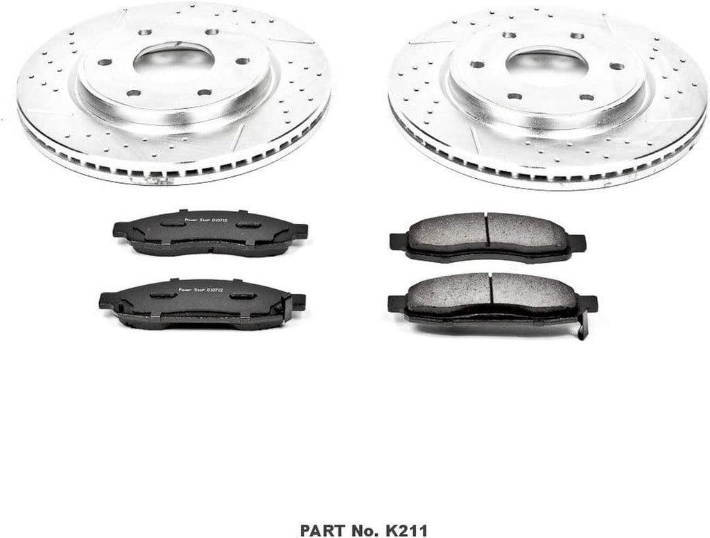K211 Front Z23 Carbon Fiber Brake Pads with Drilled & Slotted Brake Rotors Kit