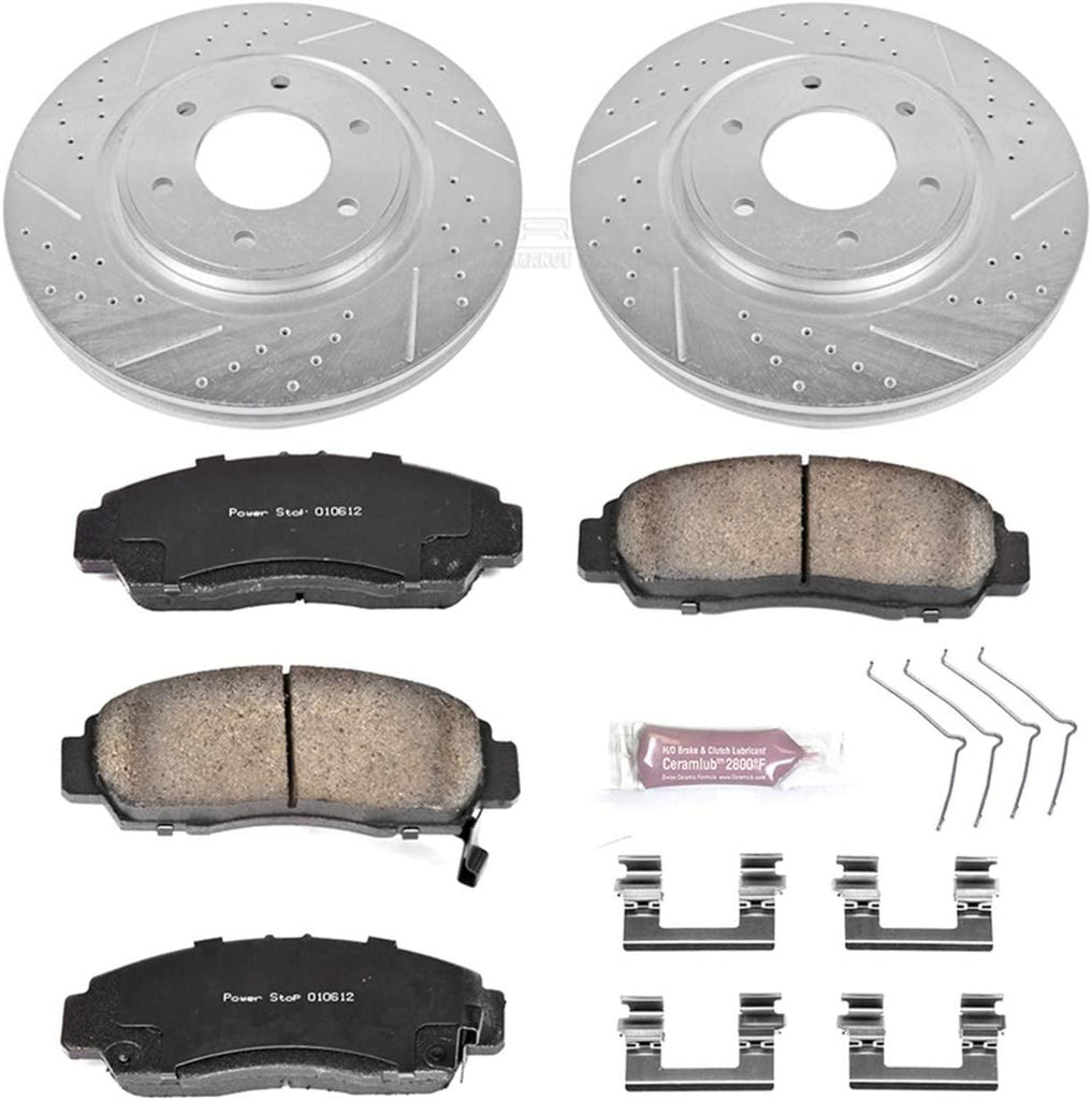 K5821 Front Z23 Carbon Fiber Brake Pads with Drilled & Slotted Brake Rotors Kit