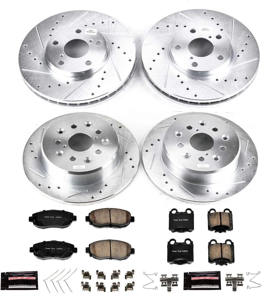 K1079 Front and Rear Z23 Carbon Fiber Brake Pads with Drilled & Slotted Brake Rotors Kit
