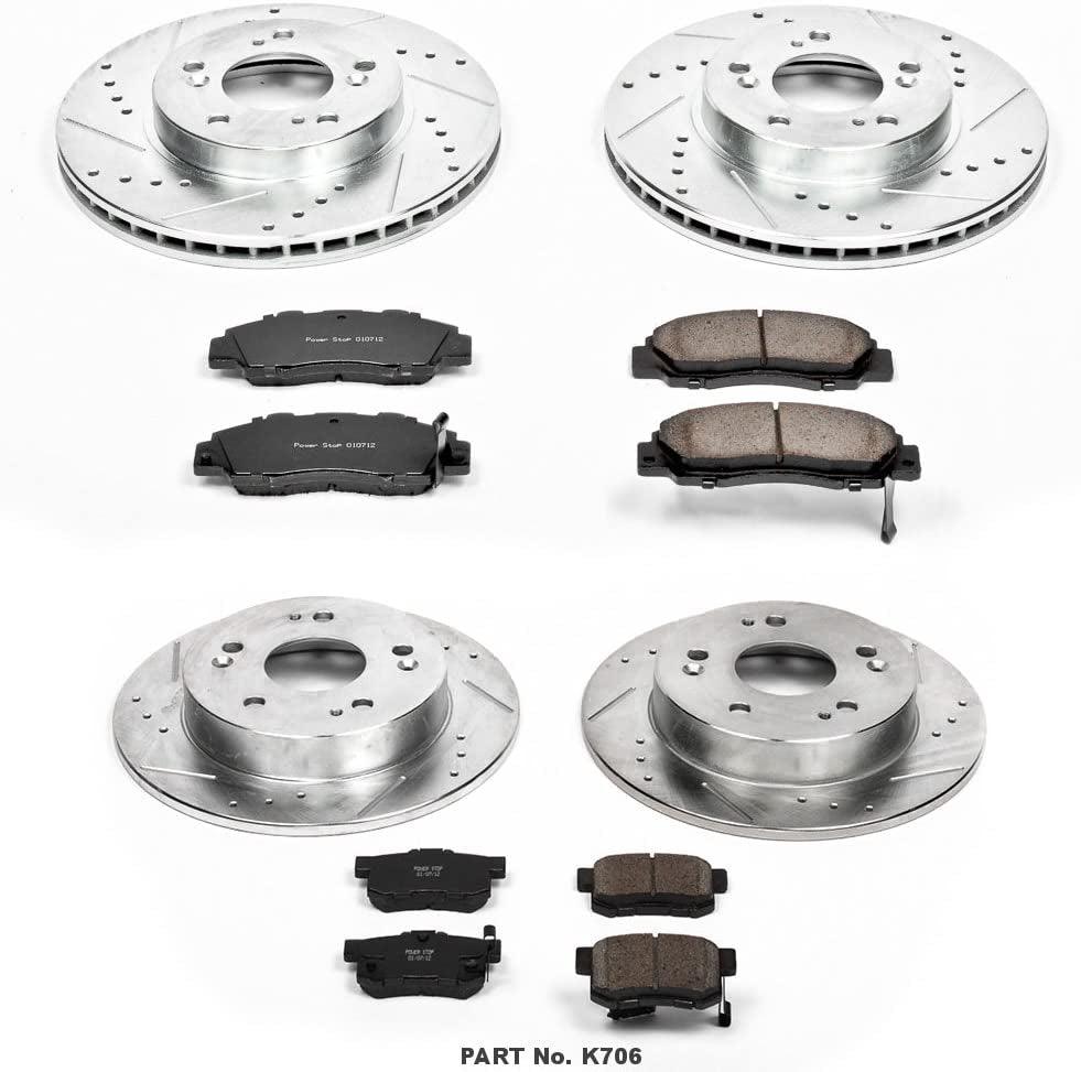 Power Stop K706 Front and Rear Z23 Carbon Fiber Brake Pads with Drilled & Slotted Brake Rotors Kit