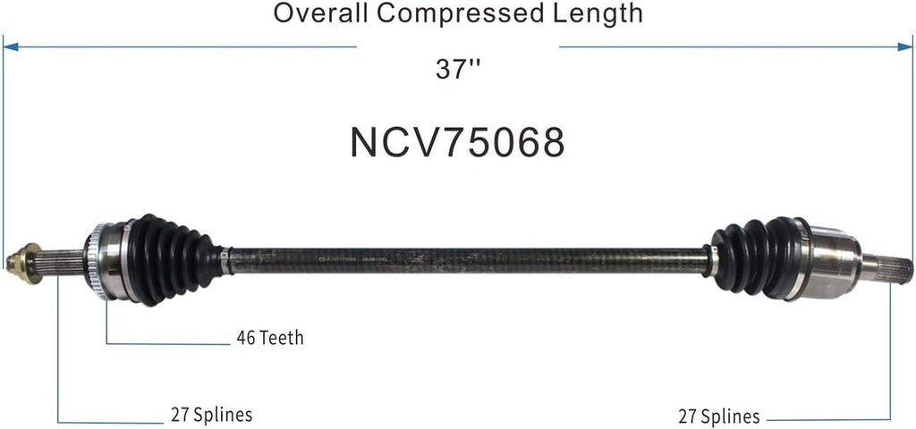 NCV75068 CV Axle Shaft Assembly for Select 2011-13 Kia Forte and Forte Koup - Front Right (Passenger Side)