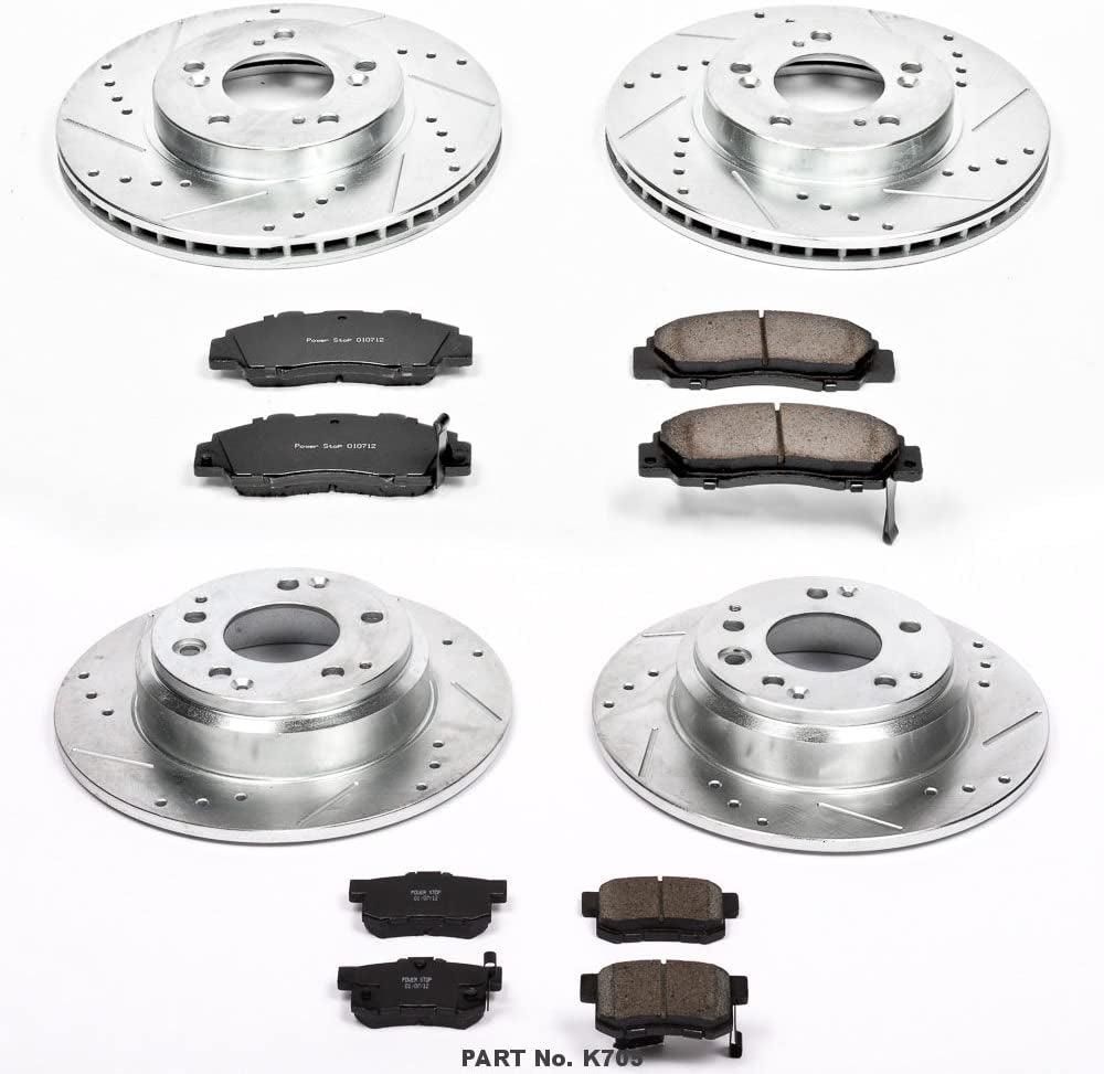 Power Stop K705 Front and Rear Z23 Carbon Fiber Brake Pads with Drilled & Slotted Brake Rotors Kit