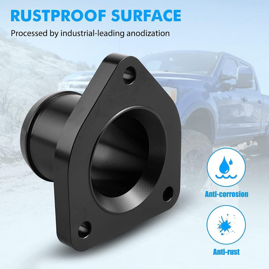 NICECNC Carcasa Del Termostato Billet Aluminum Compatible with Ford 1999.05-2003 Super Duty Trucks with the 7.3L Powerstroke Engine Black