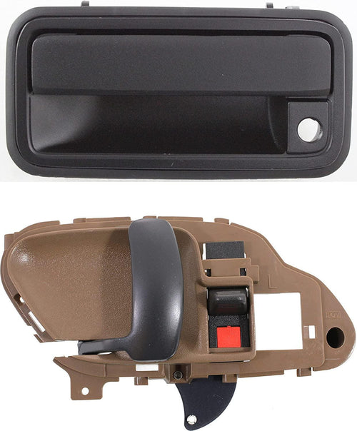 Front Exterior Door Handle Set of 2 Compatible with 1995-1999 Chevrolet C1500, Fits 1995-1999 Chevrolet C1500 Suburban Textured Black, Plastic Bezel, Metal Lever Driver Side