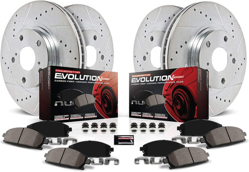 K7606 Front and Rear Z23 Carbon Fiber Brake Pads with Drilled & Slotted Brake Rotors Kit