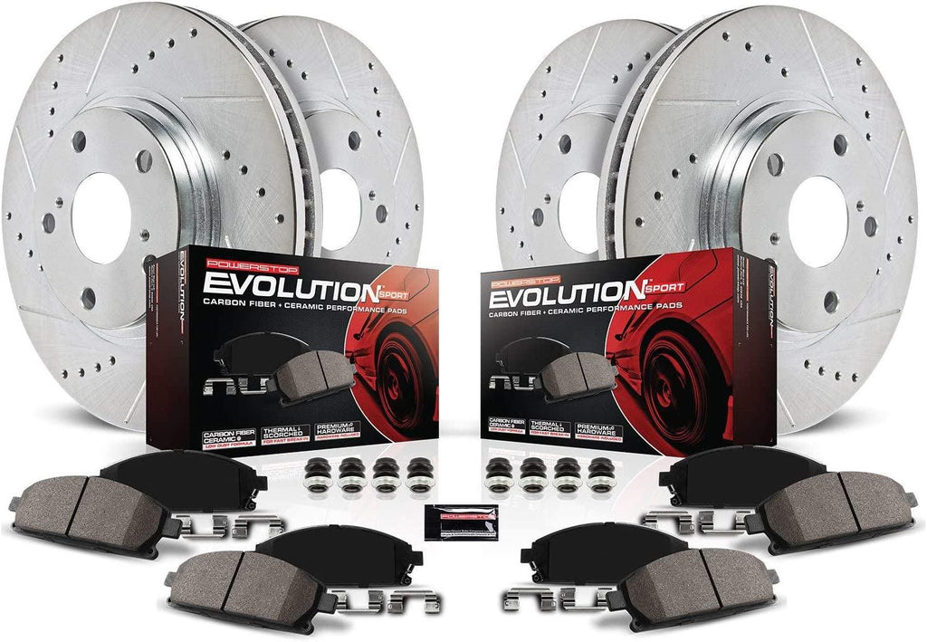 Power Stop K698 Front and Rear Z23 Carbon Fiber Brake Pads with Drilled & Slotted Brake Rotors Kit