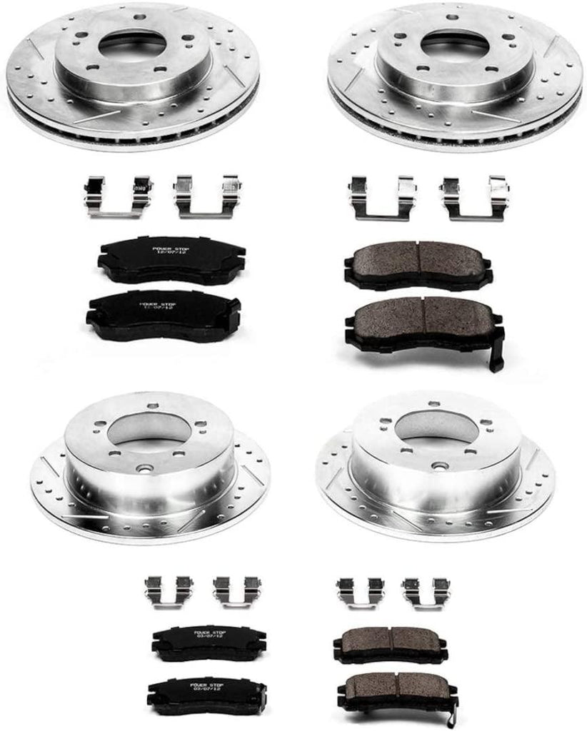 Power Stop K683 Front and Rear Z23 Carbon Fiber Brake Pads with Drilled & Slotted Brake Rotors Kit