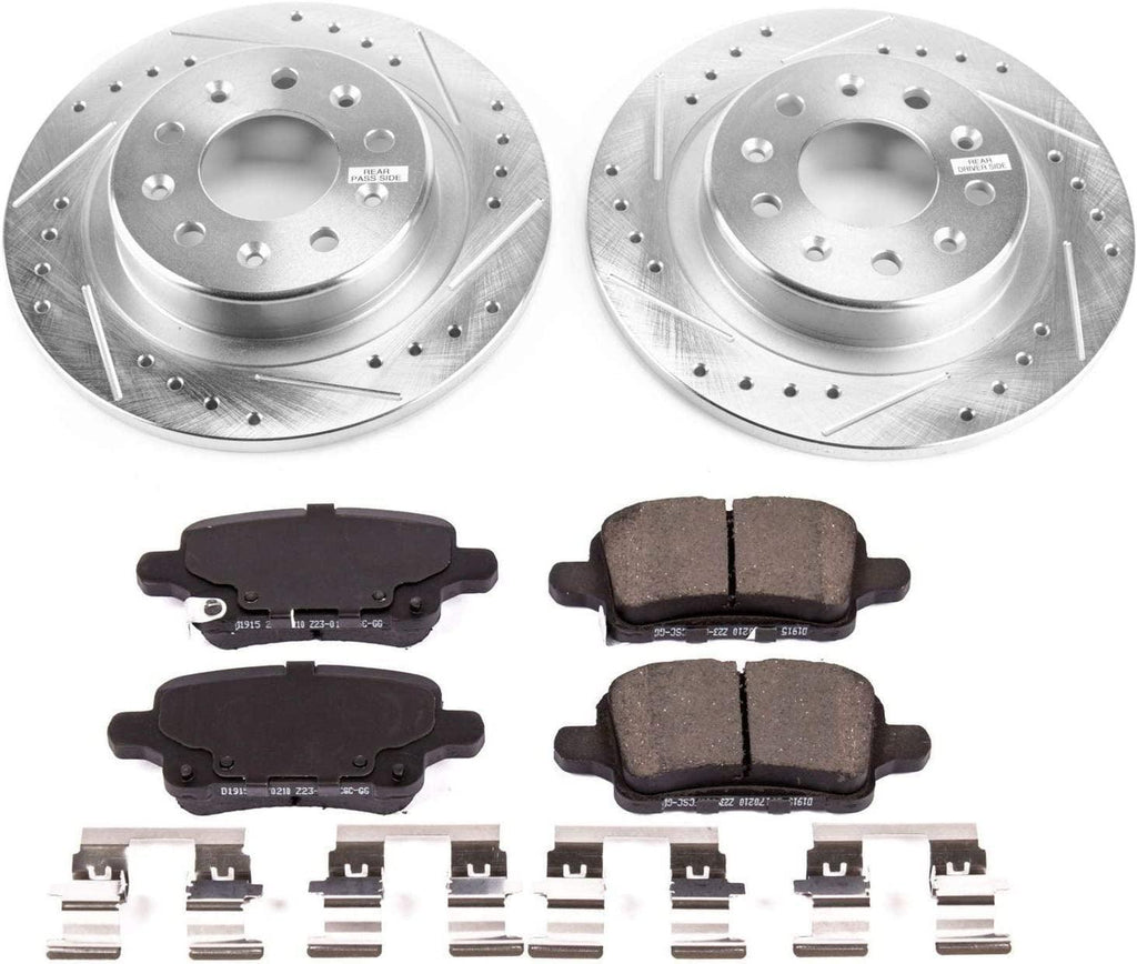 K7721 Rear Z23 Carbon Fiber Brake Pads with Drilled & Slotted Brake Rotors Kit