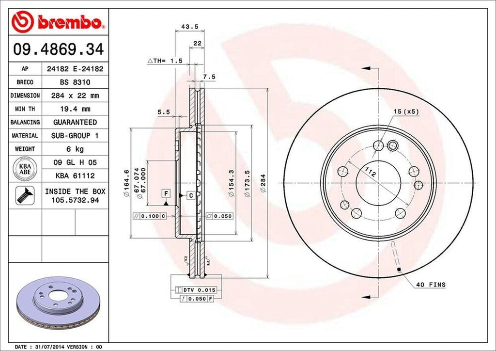 Brembo Front Disc Brake Rotor for Mercedes-Benz (09.4869.34)