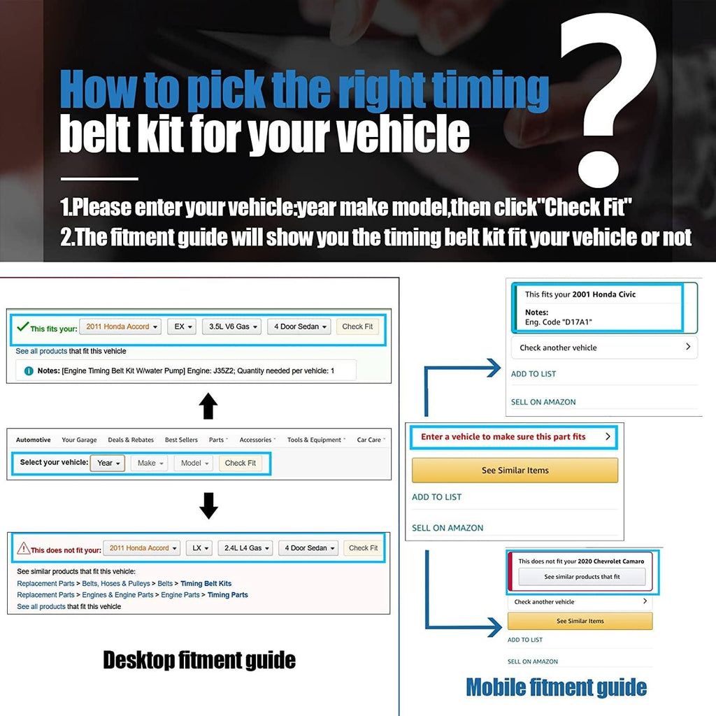 Timing Belt Water Pump Kit Fit for 1990-1997 for Honda Accord Odyssey Prelude Isuzu Oasis 2.2L Engine F22A1 F22A4 F22A6 F22B2 F22B6 L4 SOHC 16 Valve