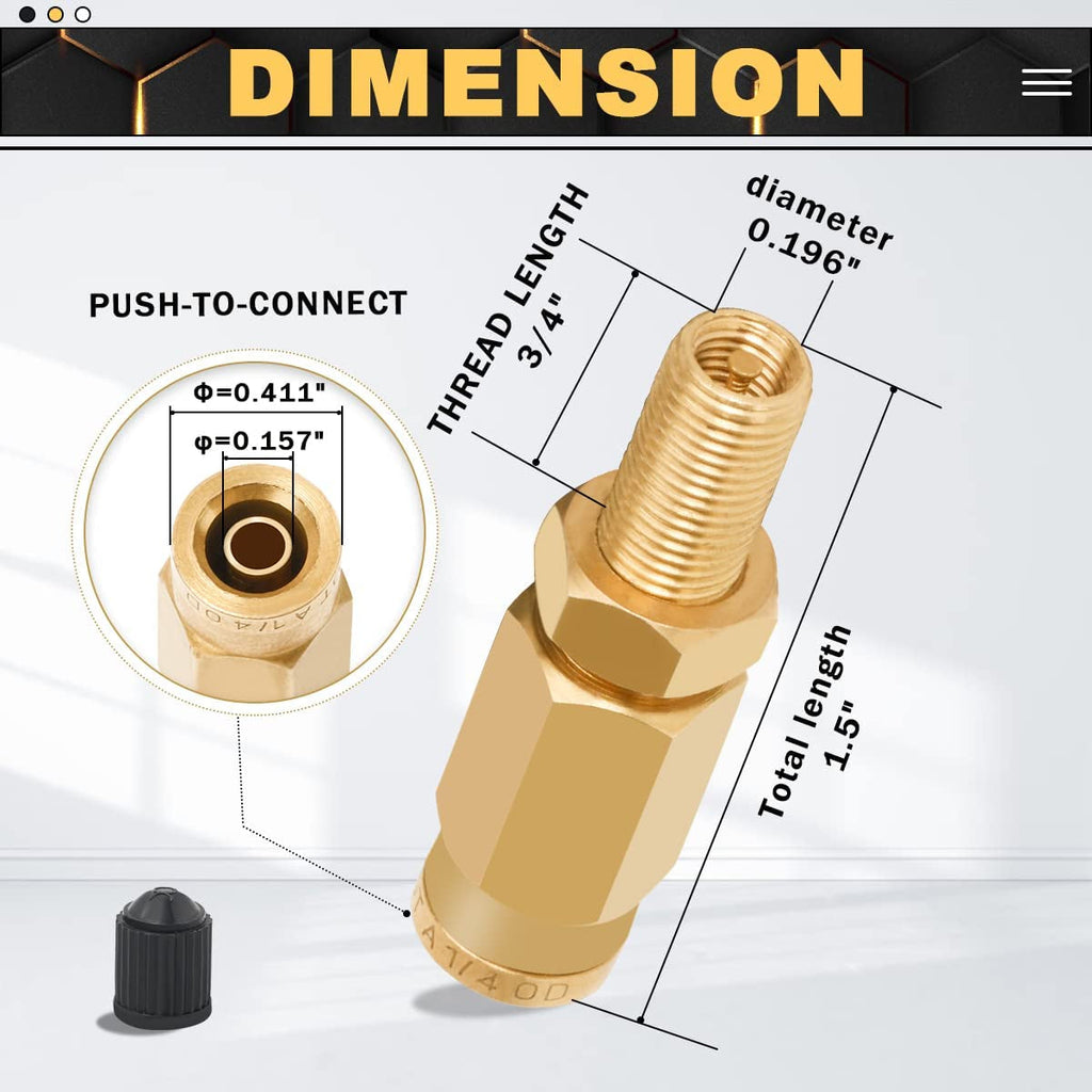 Boeray 2 Packs 1/4" Air Value Inflation Schrader Valve, Schrader Valve Adapter with Push to Connect Button for 1/4" OD Air Hose Fittings for Semi Trucks Trailers