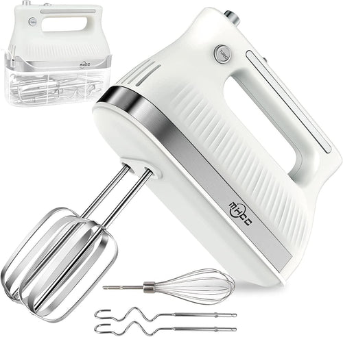 5-Speed​ Electric Hand Mixer with Snap-On Storage Case, Egg Beater, Cake Whisk, 250-Watt-White