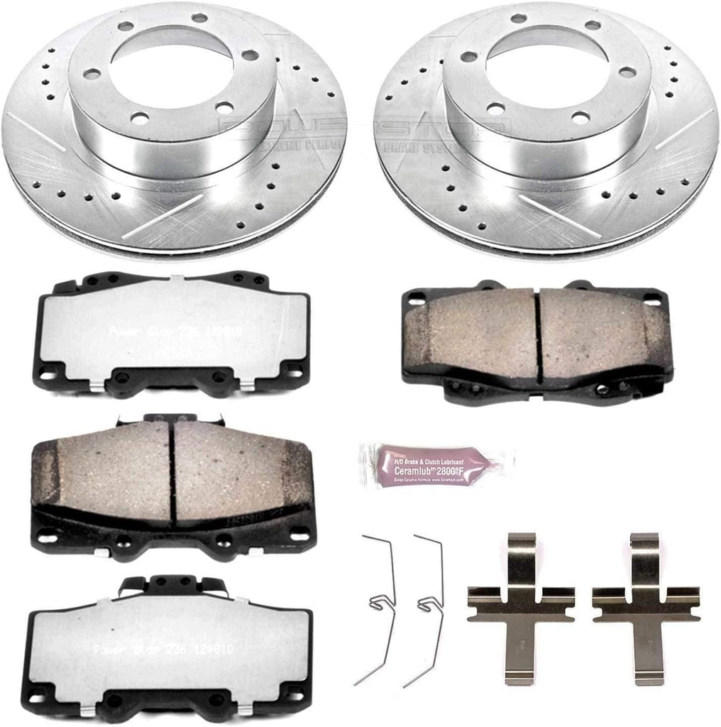 Power Stop K1236-36 Front Z36 Truck & Tow Brake Kit, Carbon Fiber Ceramic Brake Pads and Drilled/Slotted Brake Rotors
