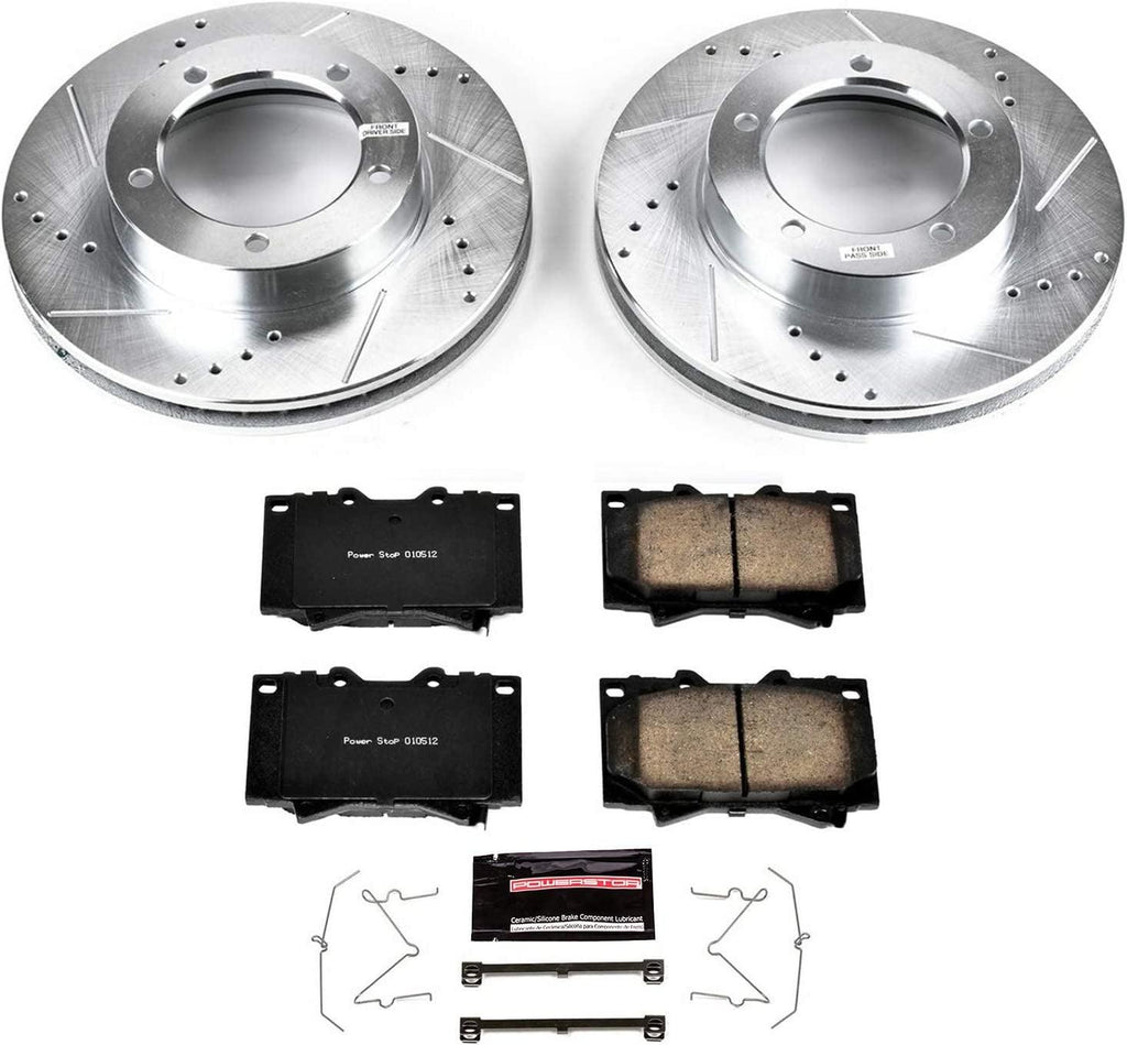 K1132 Front Z23 Carbon Fiber Brake Pads with Drilled & Slotted Brake Rotors Kit