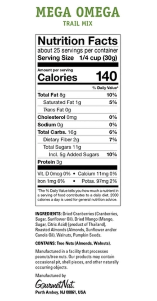 Power Up Mega Omega Gluten Free Vegan Trail Mix 3 Pack of 26 Oz. Resealable Bags