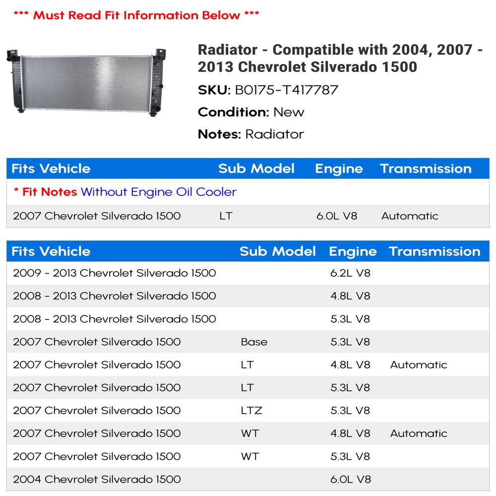 Radiator - Compatible with 2004, 2007 - 2013 Chevy Silverado 1500 2008 2009 2010 2011 2012