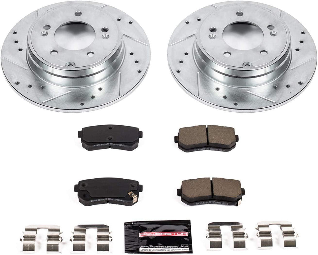 K7505 Rear Z23 Carbon Fiber Brake Pads with Drilled & Slotted Brake Rotors Kit