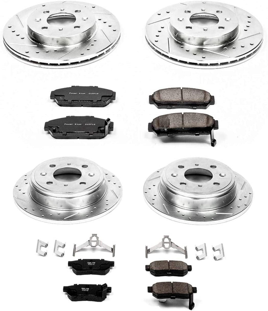 Power Stop K693 Front and Rear Z23 Carbon Fiber Brake Pads with Drilled & Slotted Brake Rotors Kit