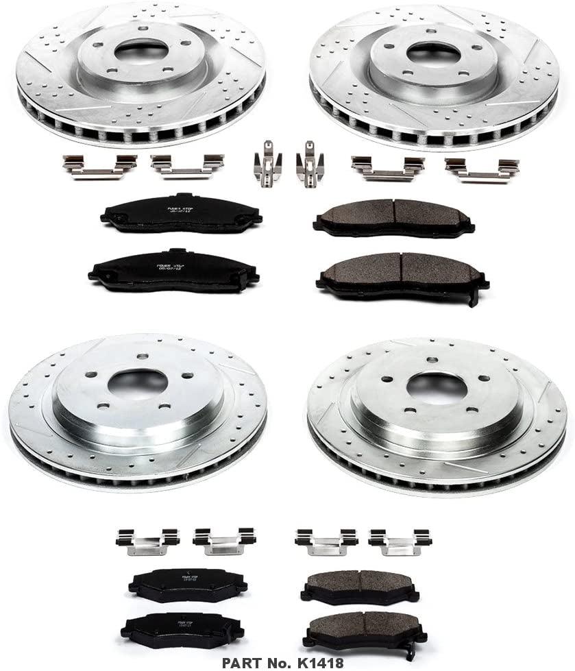 K1418 Front and Rear Z23 Carbon Fiber Brake Pads with Drilled & Slotted Brake Rotors Kit