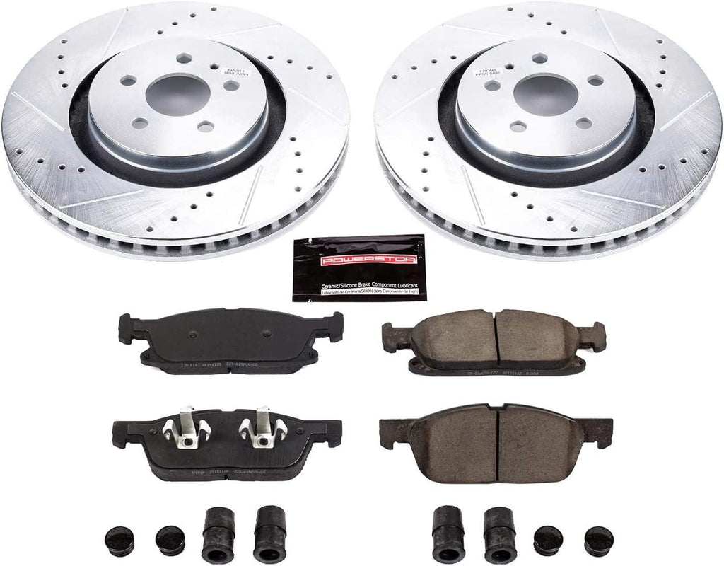 K7143 Front Z23 Carbon Fiber Brake Pads with Drilled & Slotted Brake Rotors Kit