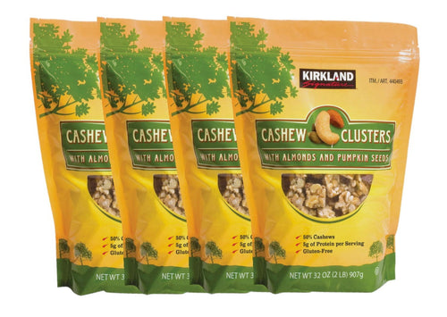 4 Pack | Kirkland Signature Cashew Clusters with Almonds and Pumpkin Seeds, 2 lb Bag