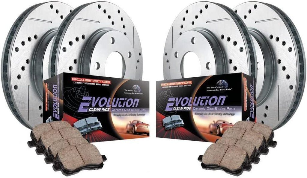 Power Stop K718 Front and Rear Z23 Carbon Fiber Brake Pads with Drilled & Slotted Brake Rotors Kit