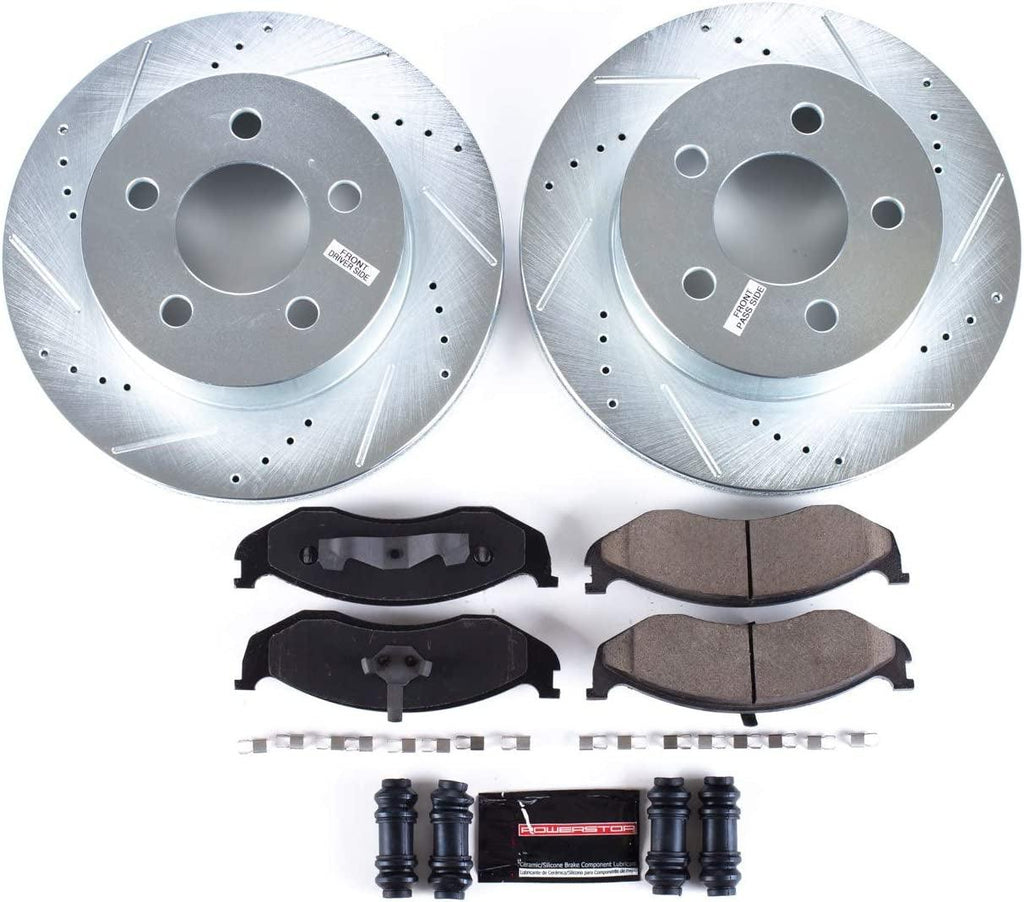K2152 Front Z23 Carbon Fiber Brake Pads with Drilled & Slotted Brake Rotors Kit