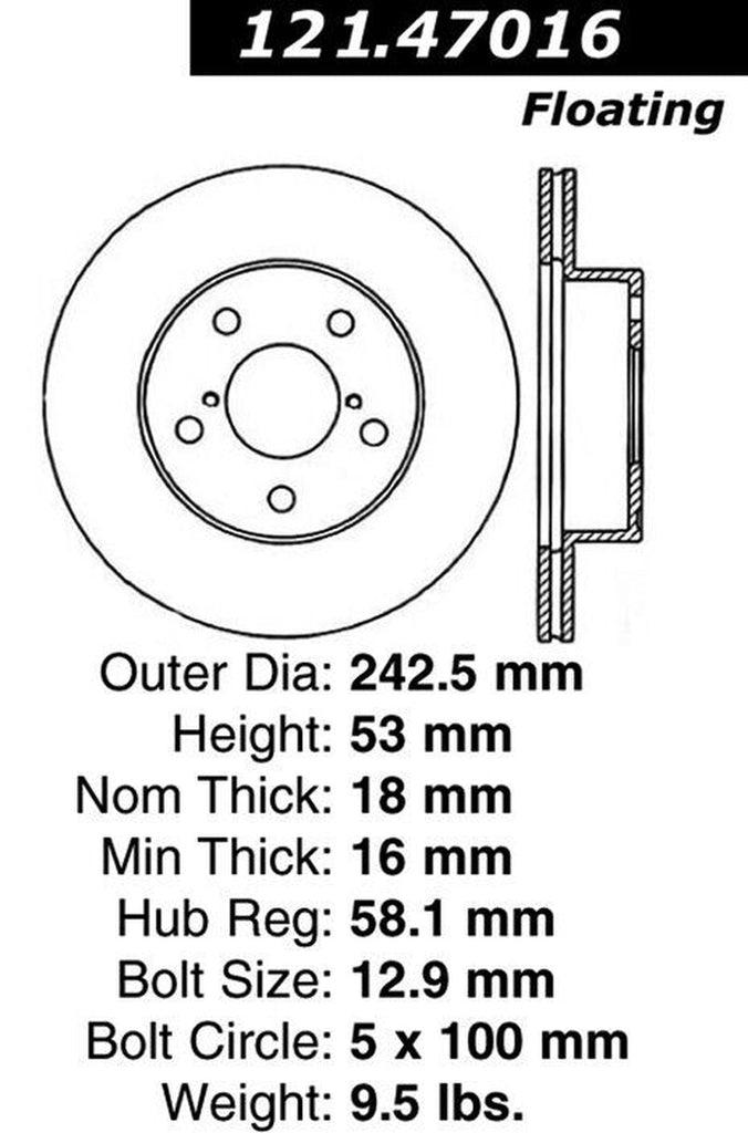 Centric Front Disc Brake Rotor for 1993-1995 Impreza (121.47016)