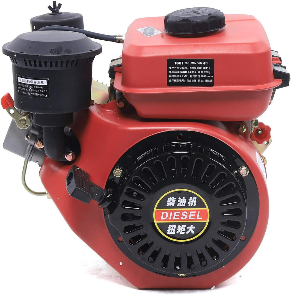 Diesel Engine, 4 Stroke 196CC Engine Air Cooling Single Cylinder Motor Recoil Hand Start 53Mm Shaft Length 3000RPM 2.2KW, 3L Air Cooling Vortex Oil System