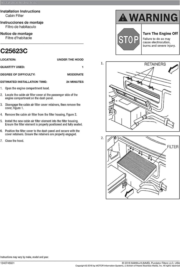 C25623C one Advanced Cabin Air Filter Compatible with Select Chevrolet and Cadillac