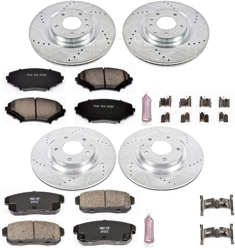 K2727 Front and Rear Z23 Carbon Fiber Brake Pads with Drilled & Slotted Brake Rotors Kit