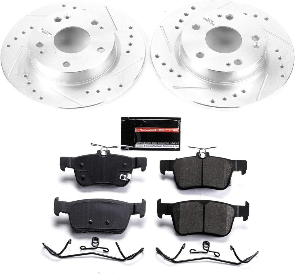K7725 Rear Z23 Carbon Fiber Brake Pads with Drilled & Slotted Brake Rotors Kit