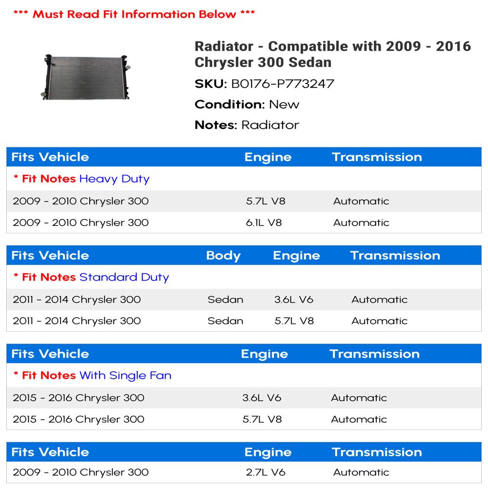 Radiator - Compatible with 2009 - 2016 Chrysler 300 Sedan 2010 2011 2012 2013 2014 2015