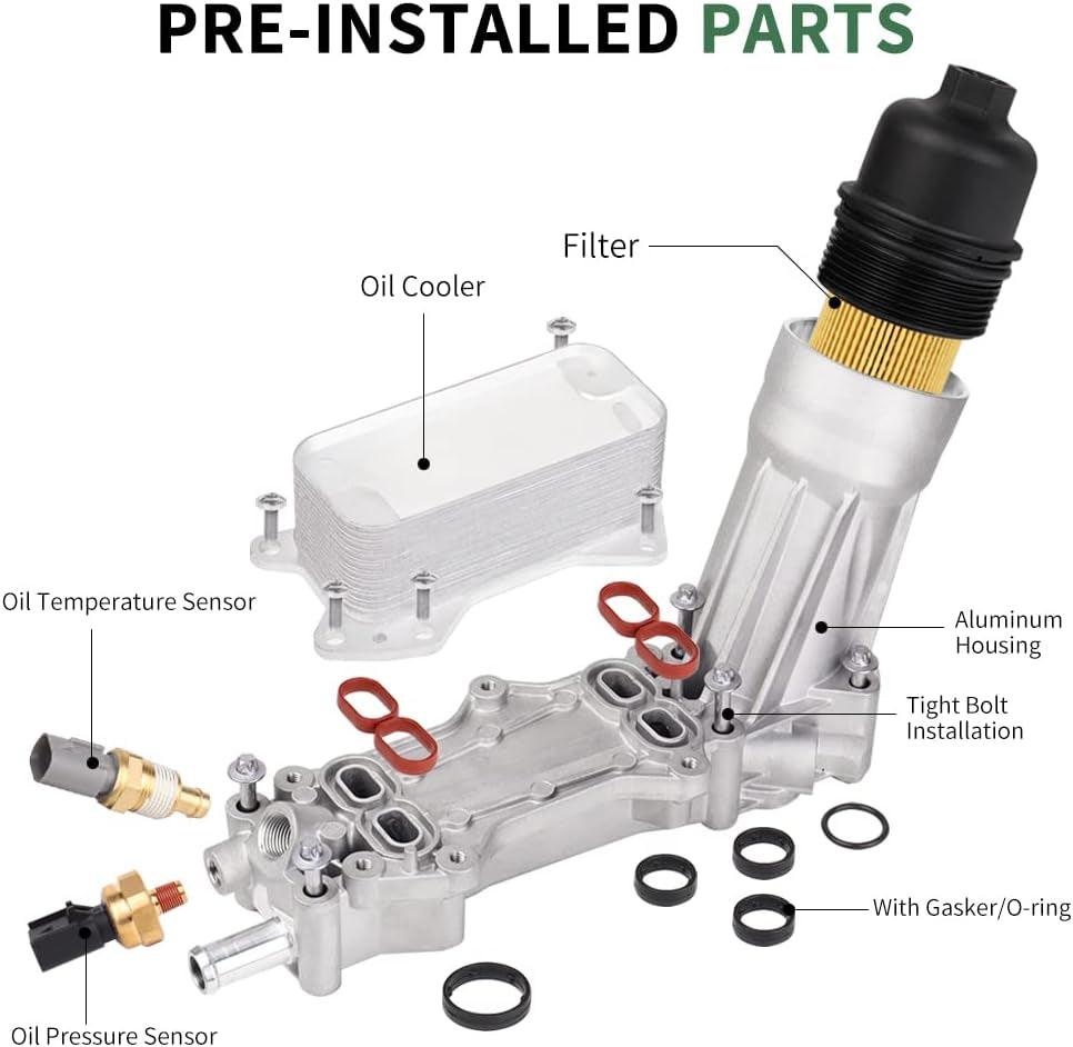 926-959 Aluminum Engine Oil Cooler and Oil Filter Housing Adapter  Fit for 3.6L 2011-2016 Dodge Charger Chrysler 200 300 Jeep Grand Cherokee Wrangler Ram Promaster 6Cyl | 5184304AE 68105583AF