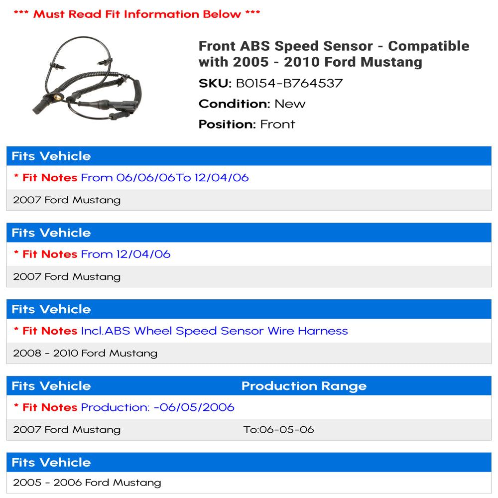 Front ABS Speed Sensor - Compatible with 2005 - 2010 Ford Mustang 2006 2007 2008 2009