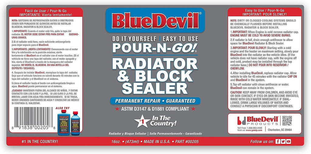 Bluedevil Products 00205 Radiator & Block Sealer - 16 Ounce