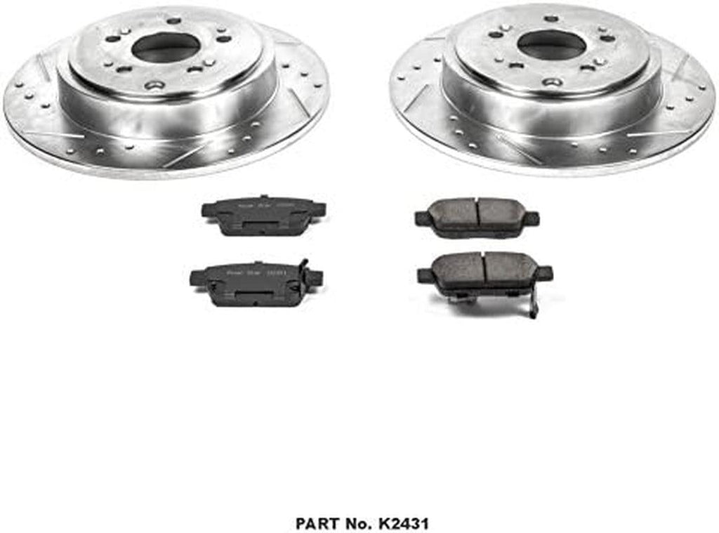 K2431 Rear Z23 Carbon Fiber Brake Pads with Drilled & Slotted Brake Rotors Kit