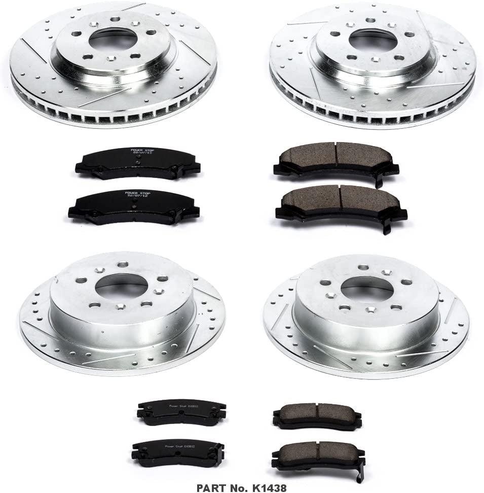 K1438 Front and Rear Z23 Carbon Fiber Brake Pads with Drilled & Slotted Brake Rotors Kit