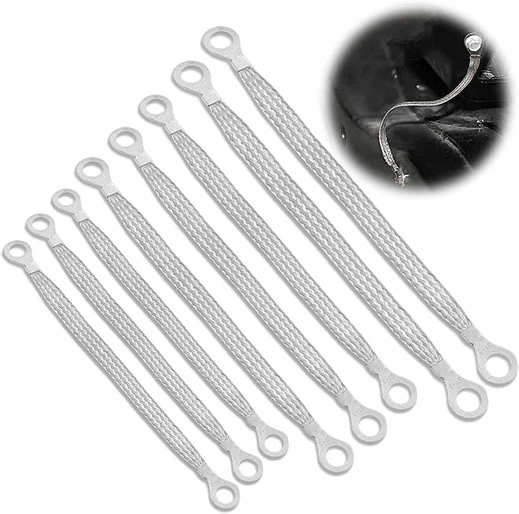 Universal Automotive Ground Strap 3 Pcs 10" X 1/2", 3 Pcs 12" X 1/2" and 2 Pcs 13" X 1/2", Flat Braided Copper Ground Strap, Tinned Copper Vehicle Engine Ground Strap for Most Cars