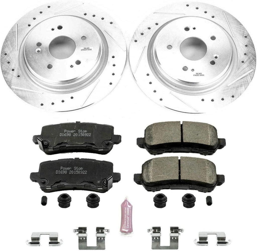 K7216 Rear Z23 Carbon Fiber Brake Pads with Drilled & Slotted Brake Rotors Kit
