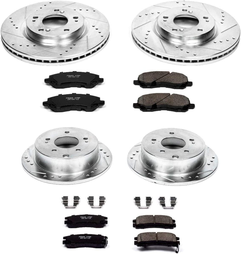 K2711 Front and Rear Z23 Carbon Fiber Brake Pads with Drilled & Slotted Brake Rotors Kit