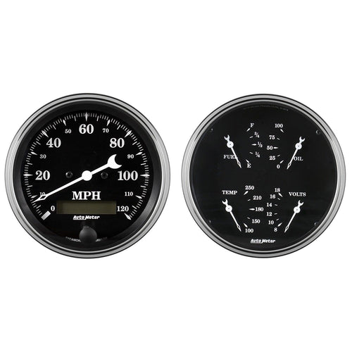 2 PC. GAUGE KIT 5 in. QUAD & SPEEDOMETER 240-33 O OLD TYME BLACK - greatparts