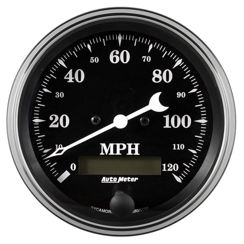 3-3/8 in. SPEEDOMETER 0-120 MPH ELEC. PROG. W/ LCD ODO OLD TYME BLACK - greatparts