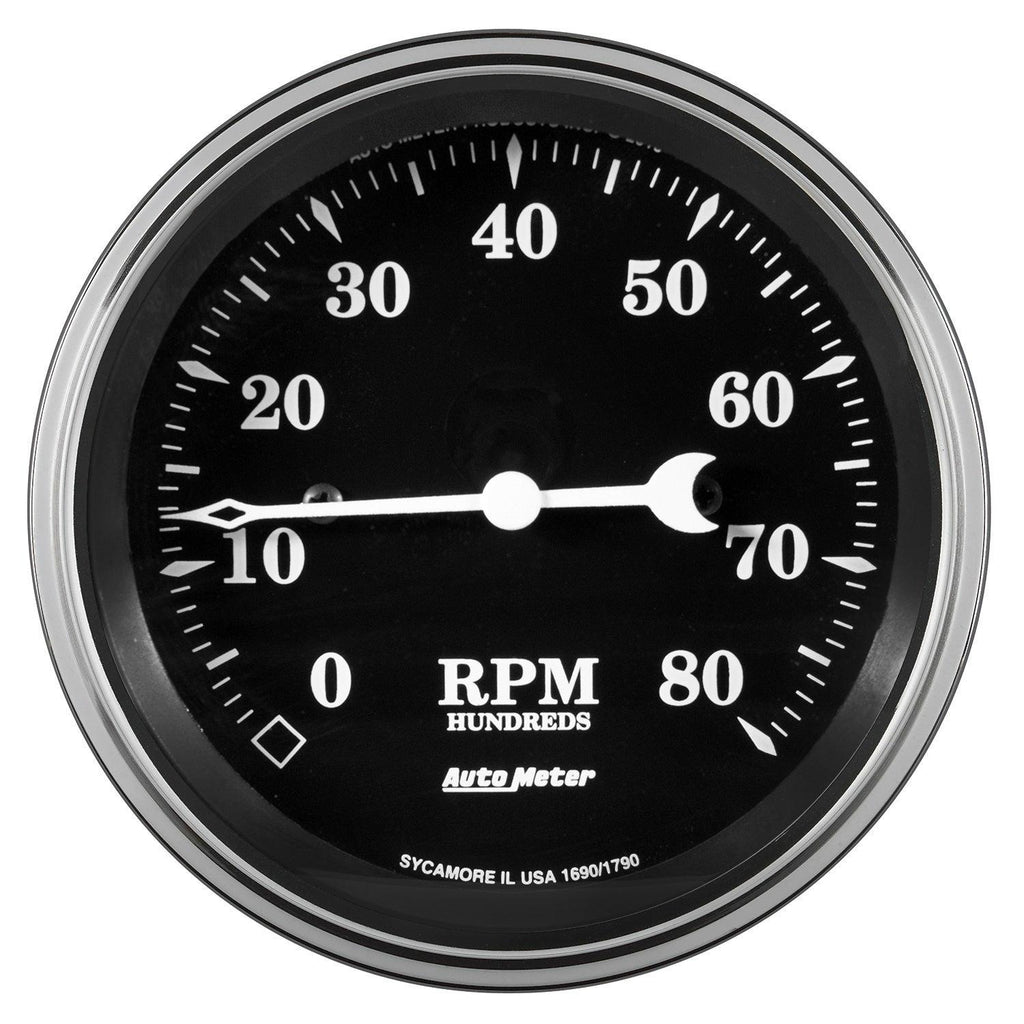 3-3/8 in. TACHOMETER 8K RPM IN-DASH OLD TYME BLACK - greatparts