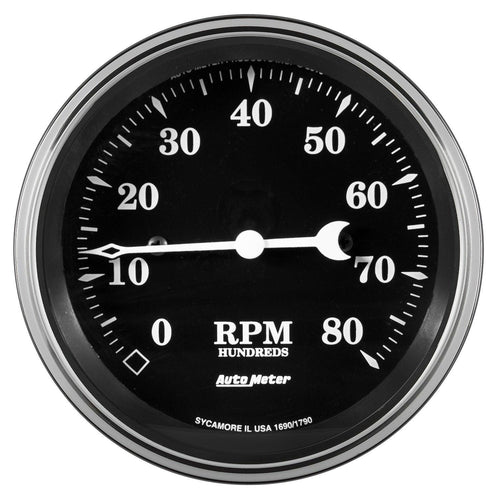 3-3/8 in. TACHOMETER 8K RPM IN-DASH OLD TYME BLACK - greatparts